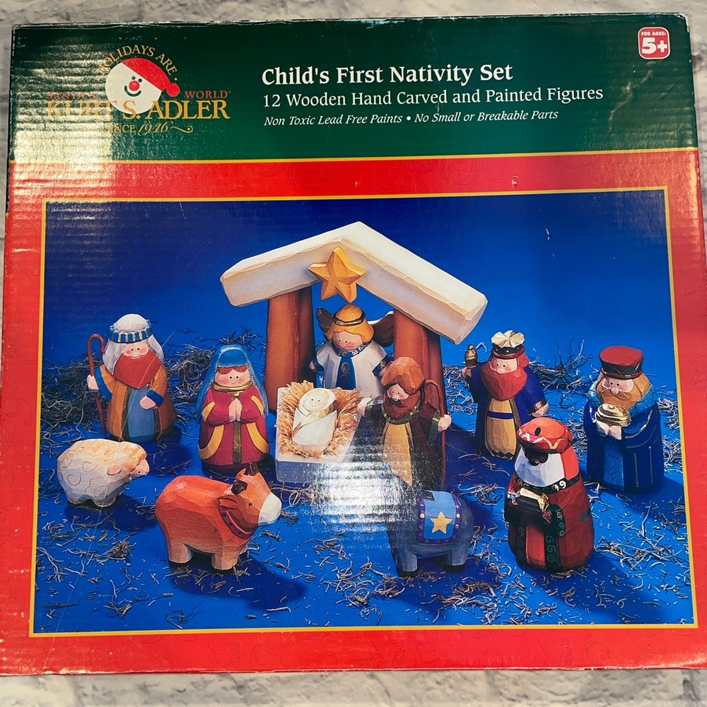 Kurt adler children’s nativity set wooden hand carved set
